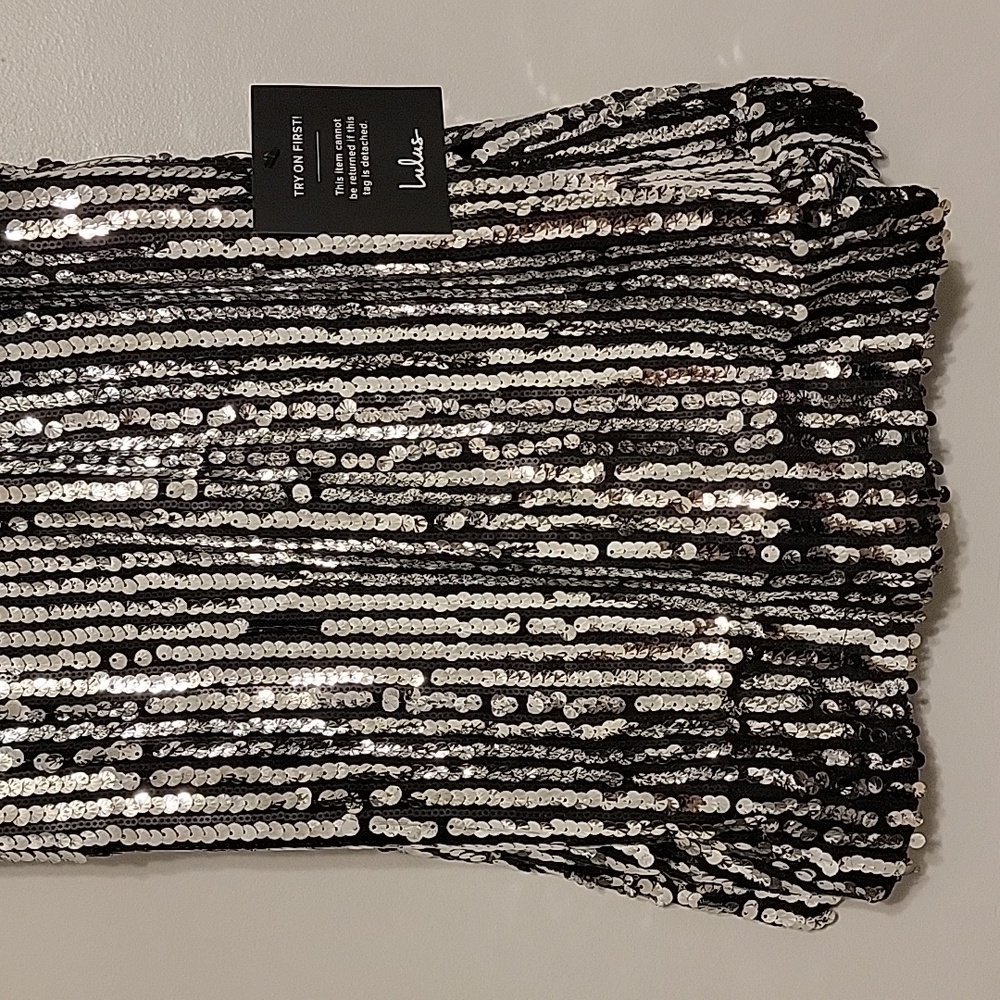 Lulus Mega Babe Black & Silver Sequin Bodycon Mini Dress S - Picture 10 of 12